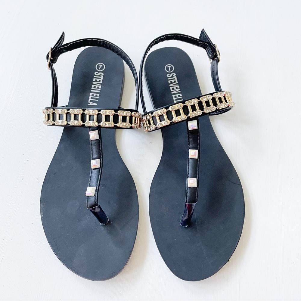 Steven Ella Black Minimalist Sandal  NEW  3008